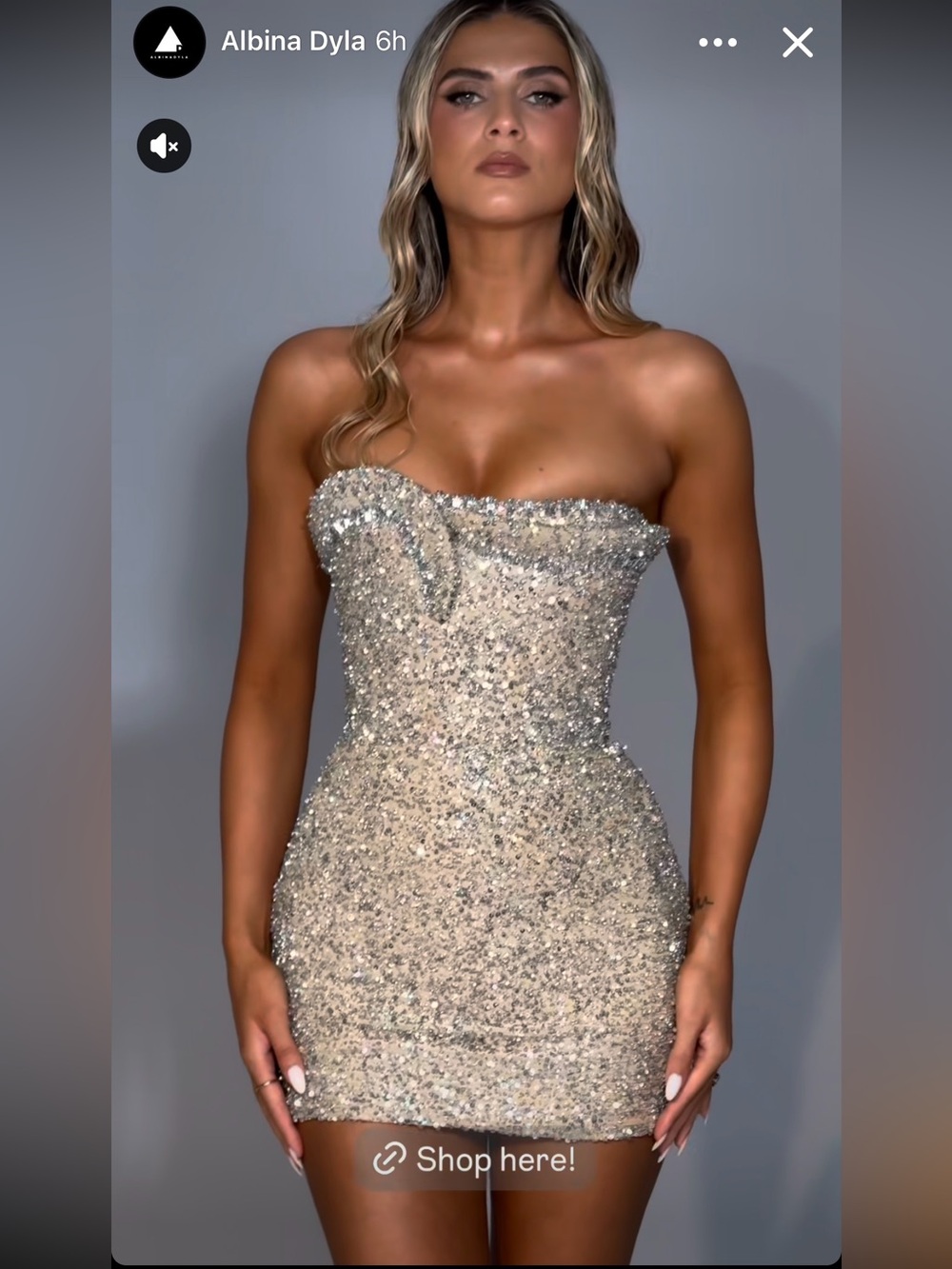 ALBINA DYLA FLICKER DRESS ✨ Strapless Sequin Mini Dress in Champagne Glam